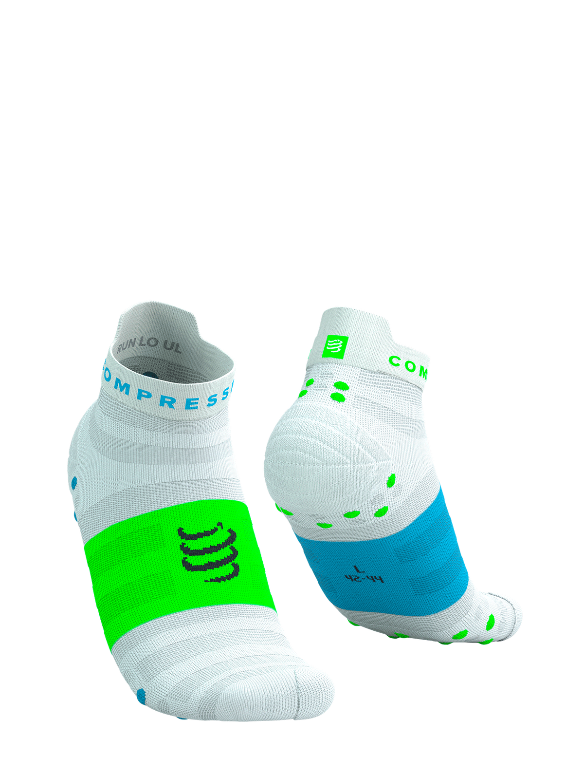 Pro Racing Socks V4.0 Ultralight Run Low - White/Norse Blue/Neon Green