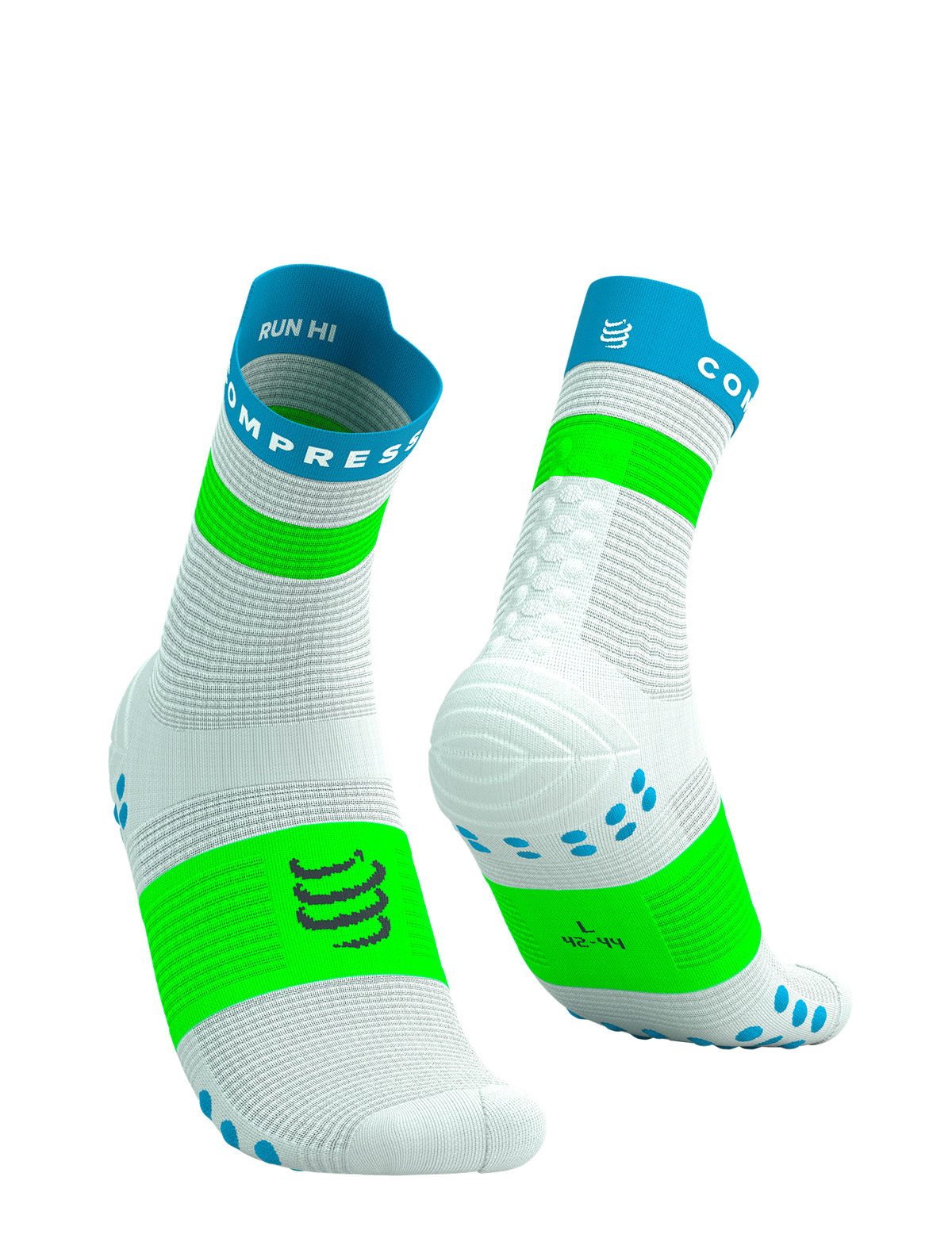 Pro Racing Socks V4.0 Run High - White/Norse Blue/Neon Green