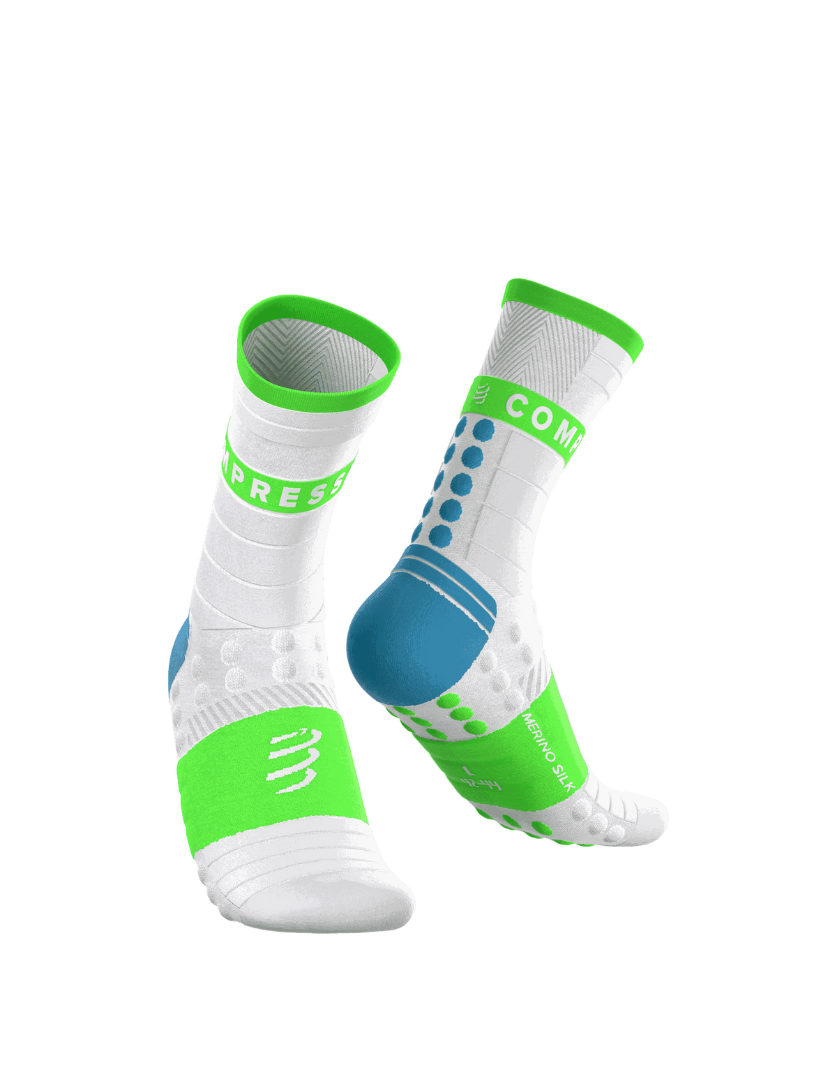 Pro Racing Socks Winter Run - White/Blue/Green