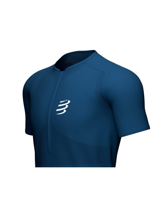 Top-blu-aderente-SS-da-trail-con-mezza-zip