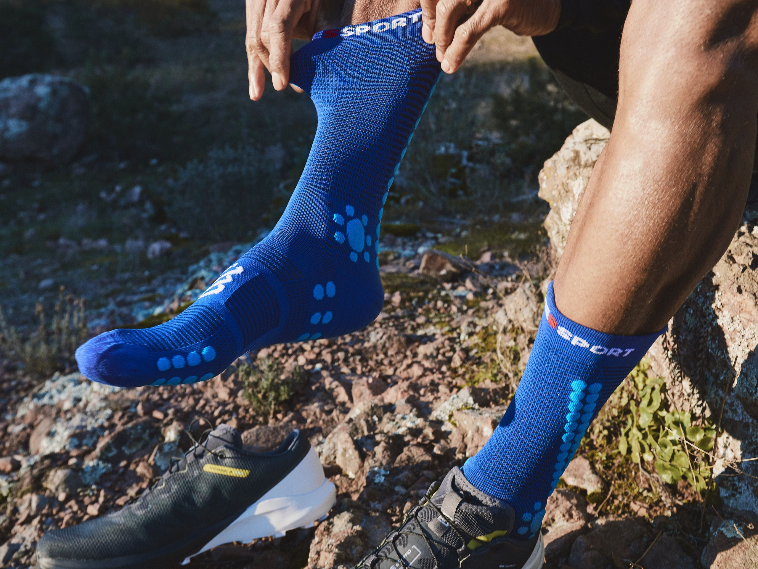 Pro Racing Socks v4.0 Trail - Sodalite/Fluo Blue