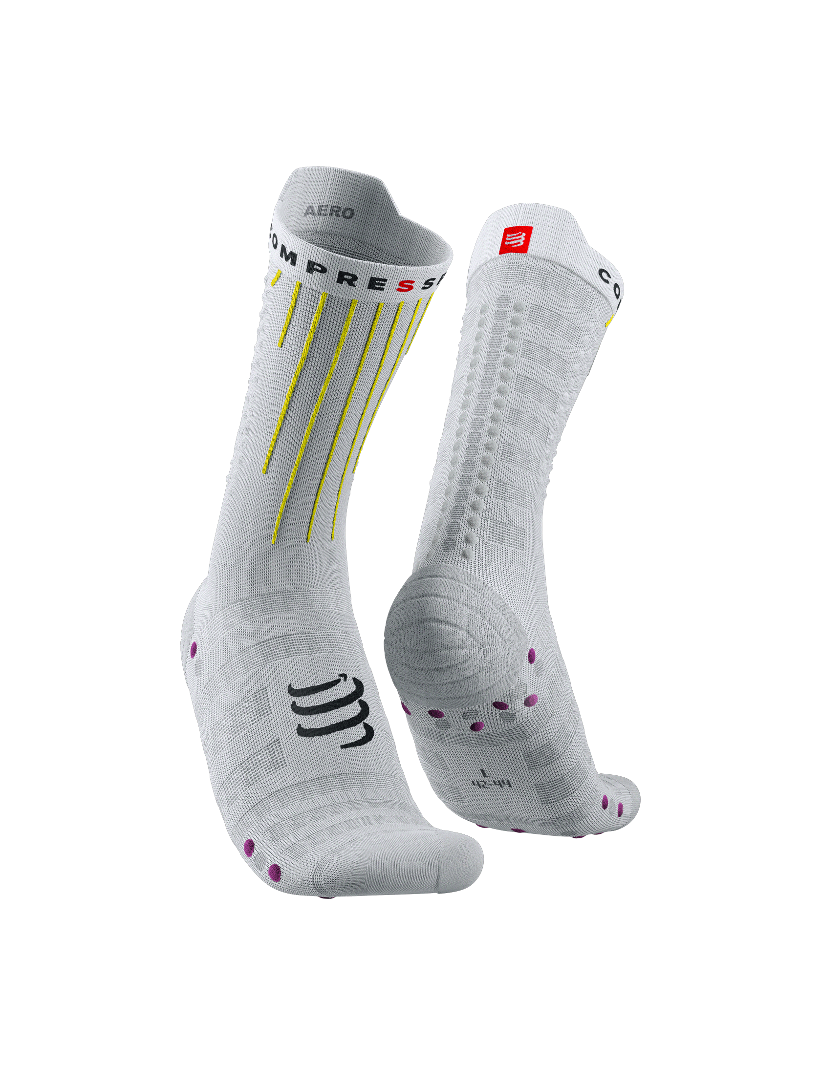 Aero Socks - White Safe Yellow Pink | Sport socks | Compressport